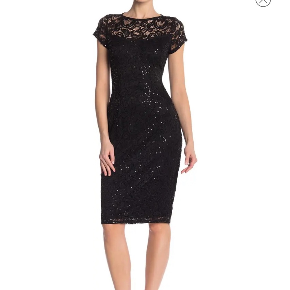 Sequin Lace Cap Sleeve Sheath Dress